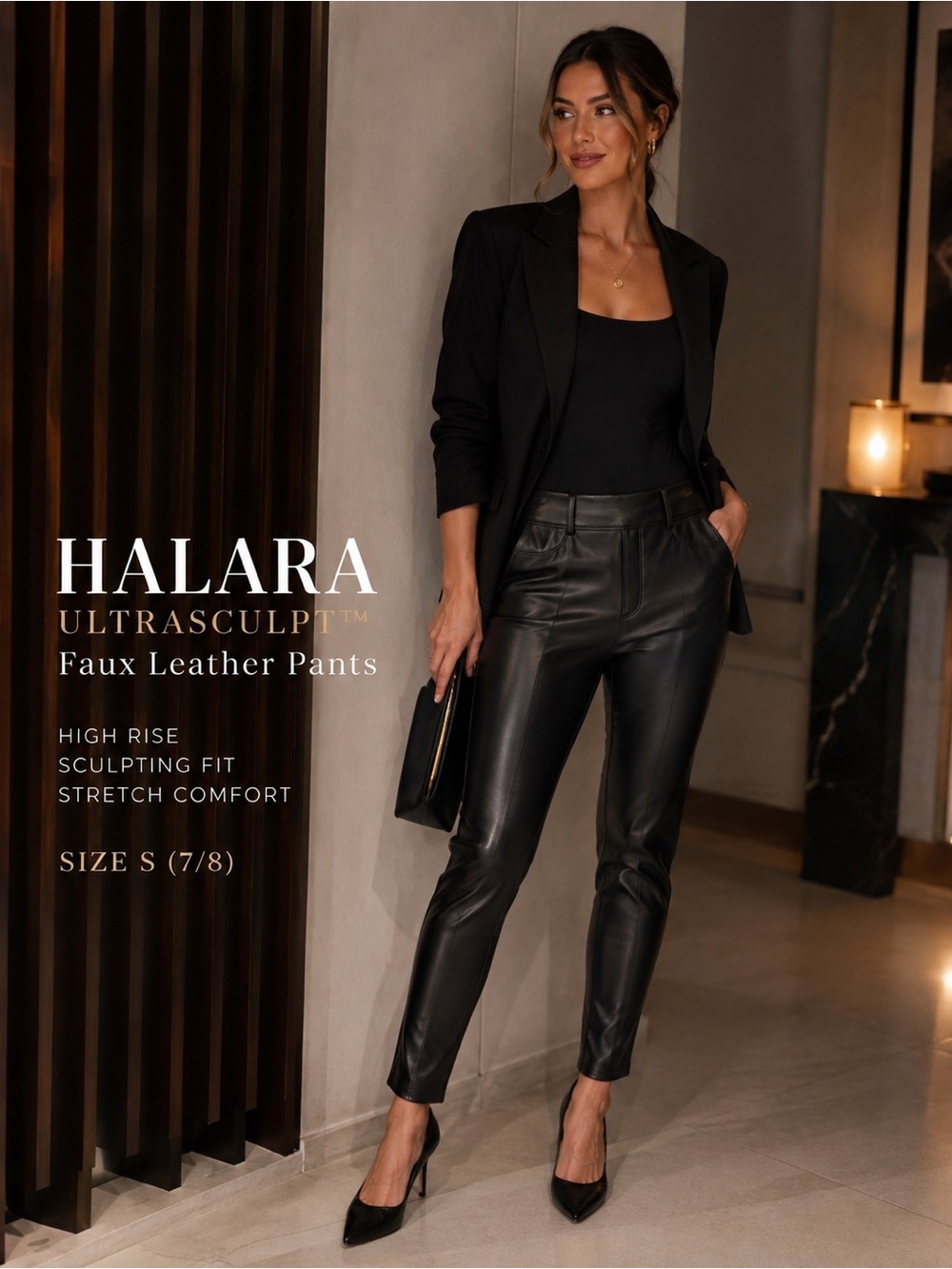 Halara Ultrasculpt Faux Leather High Rise Pants Black S 7/8 NWT